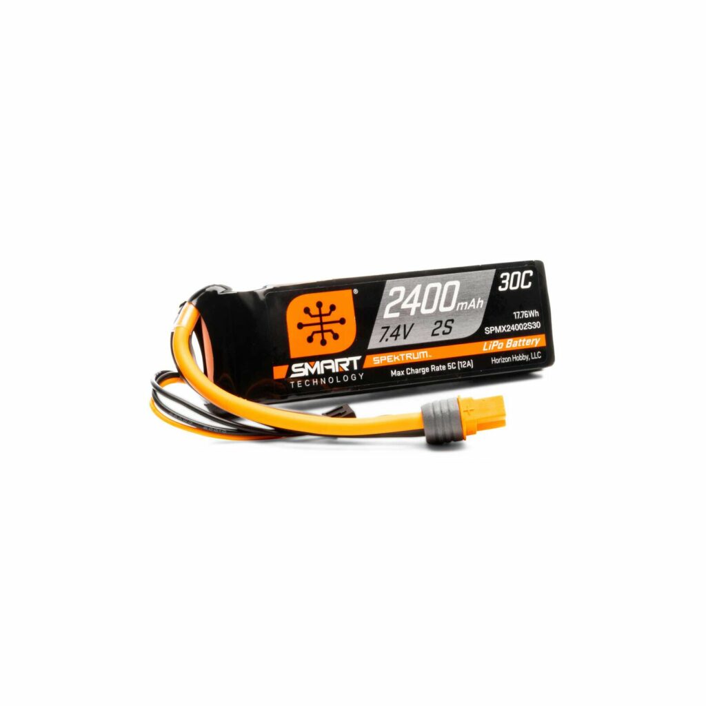 spektrum 7.4v 2400mah 2s smart 30c lipo battery: ic3 connector