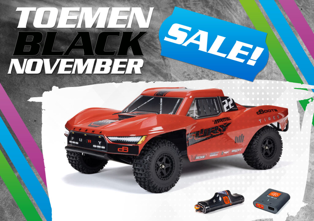 arrma 1/10 fury mega 550 2wd short course truck rtr rood (versie 2024/2025) met accu en lader