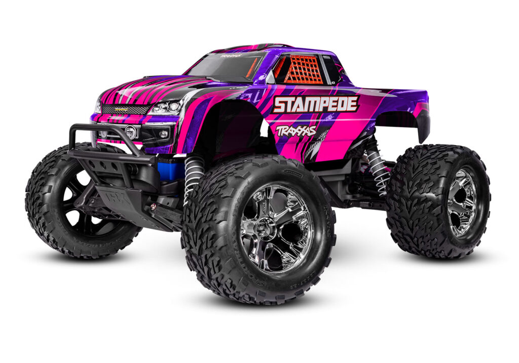 traxxas stampede 1/10 2wd electro brushed monster truck hd rtr roze inclusief traxxas power pack en usb c lader (versie 2024)