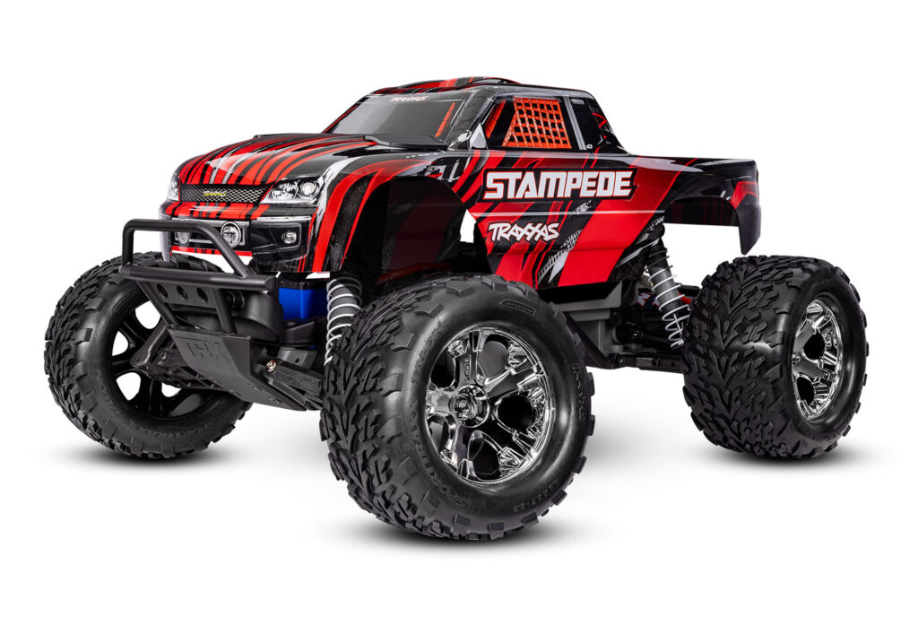 traxxas stampede 1/10 2wd electro brushed monster truck hd rtr rood inclusief traxxas power pack en usb c lader (versie 2024)