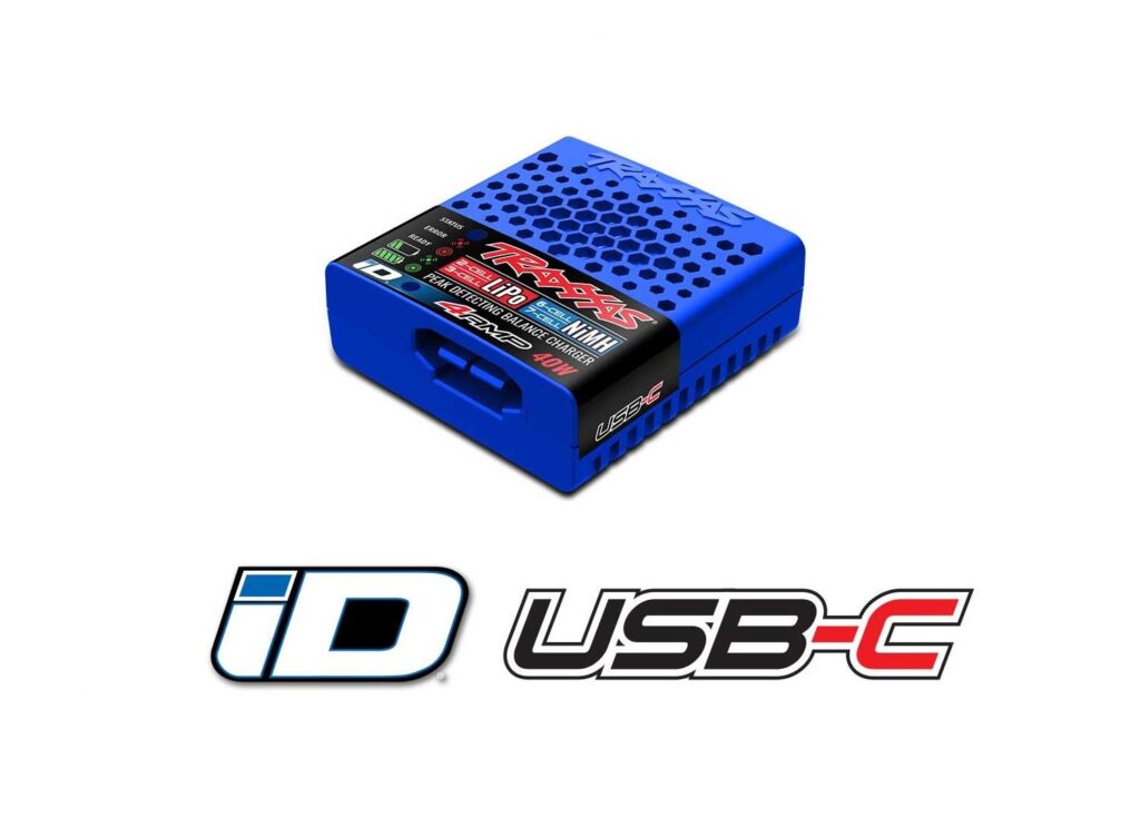 traxxas charger ez peak, usb c 40w, nimh/lipo id auto battery identification trx2985