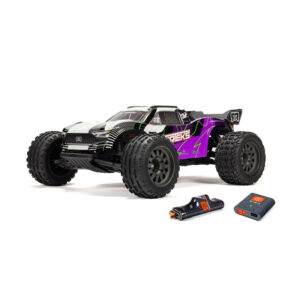 arrma 1/10 vorteks mega 550 2wd stadium truck rtr paars (versie 2024/2025) met accu en lader