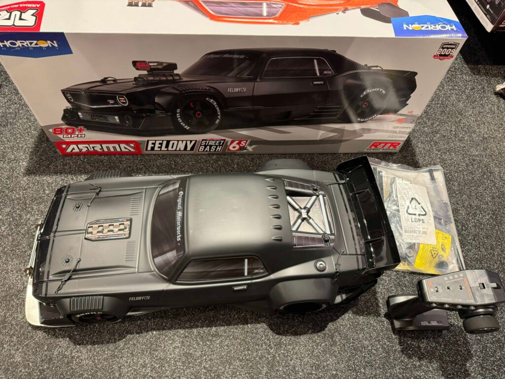 arrma felony 6s blx 1/7 brushless street basher muscle car 4wd rtr zwart met upgrades echt als nieuw met 1 jaar garantie!