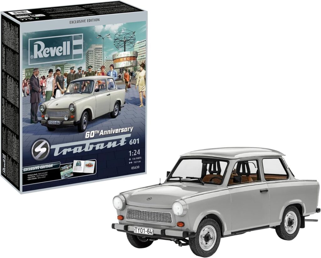 revell 60e verjaardag trabant 601 "exclusieve editie 1:24 schaal ongebouwd/onbeschilderd plastic modelbouwpakket met accessoires 05630