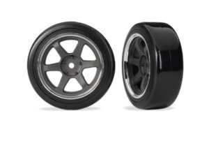 traxxas tires & wheels assembled (six spoke graphite gray wheels 1.9" drift tires front trx10574