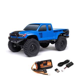 axial 1/24 scx24 base camp 4wd rock crawler brushed rtr blauw met batterij en lader