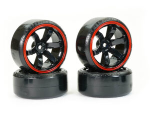 fastrax 1/10 street/drift tyre 6 spoke wheel (6mm offset) zwart/rood