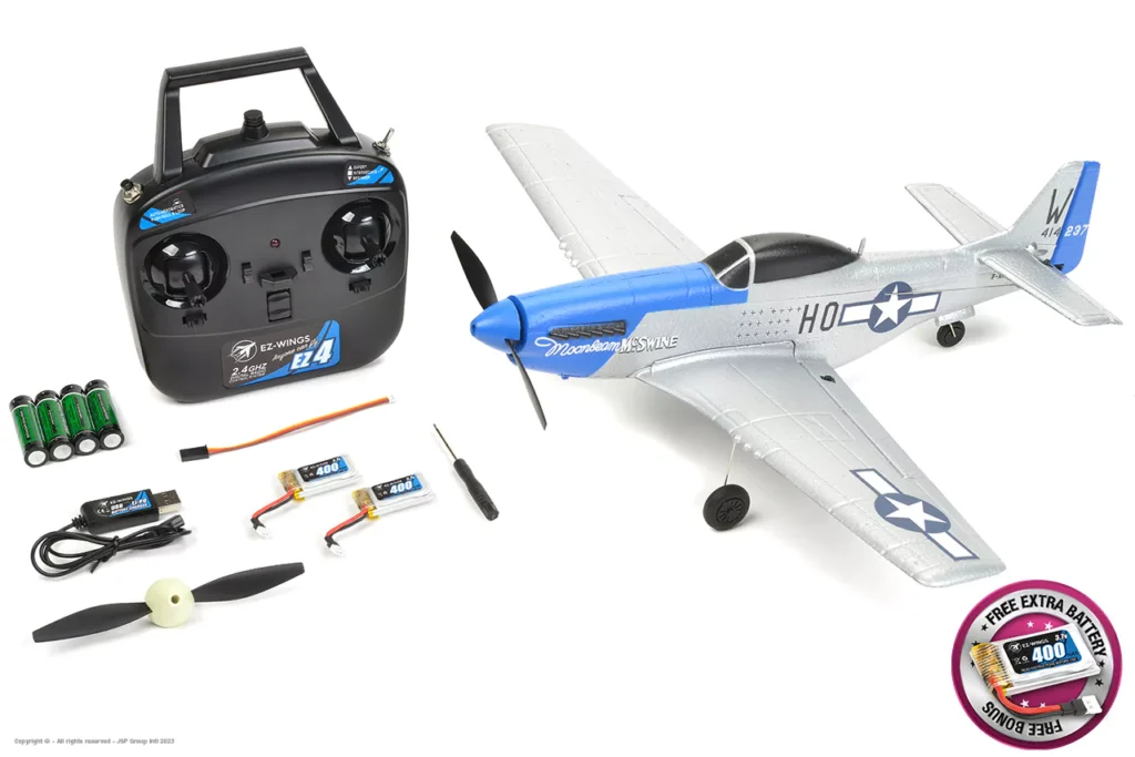 ez wings mini p 51 mustang 450mm vliegtuig rtf met 2x batterij en usb lipo lader (nummer 1 om te beginnen)!