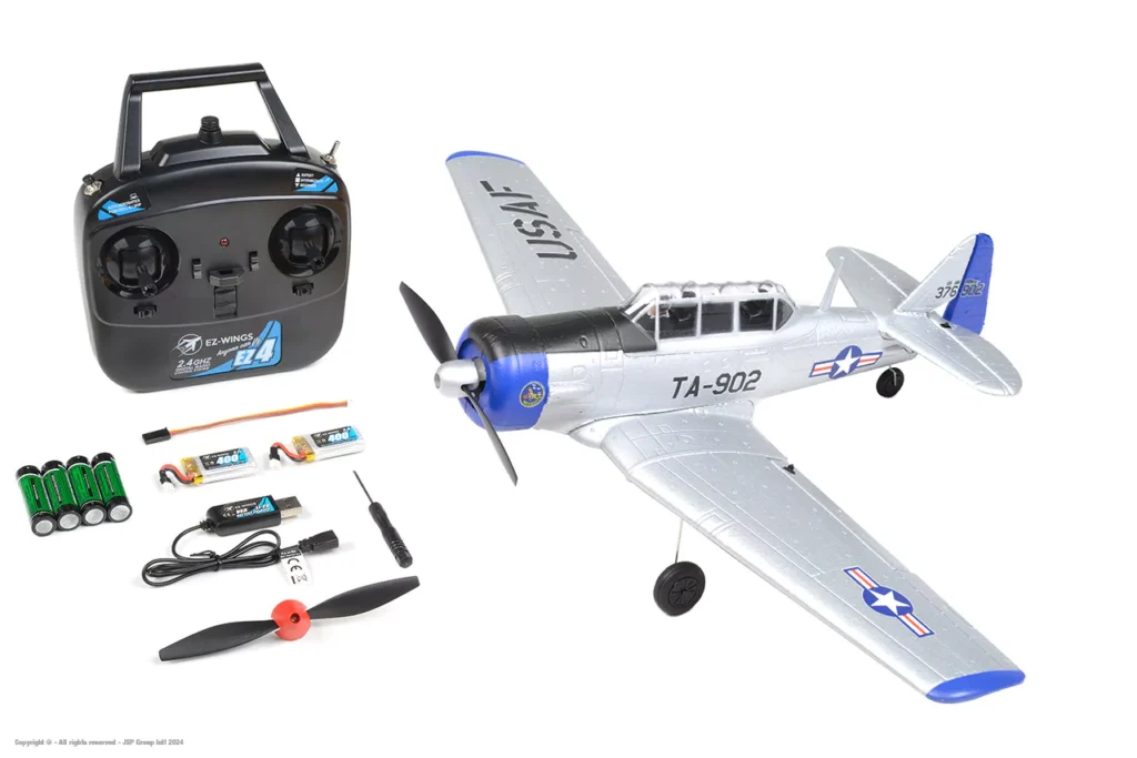 ez wings mini at 6 texan silver 450mm vliegtuig rtf met 2x batterij en usb lipo lader (nummer 1 om te beginnen)!